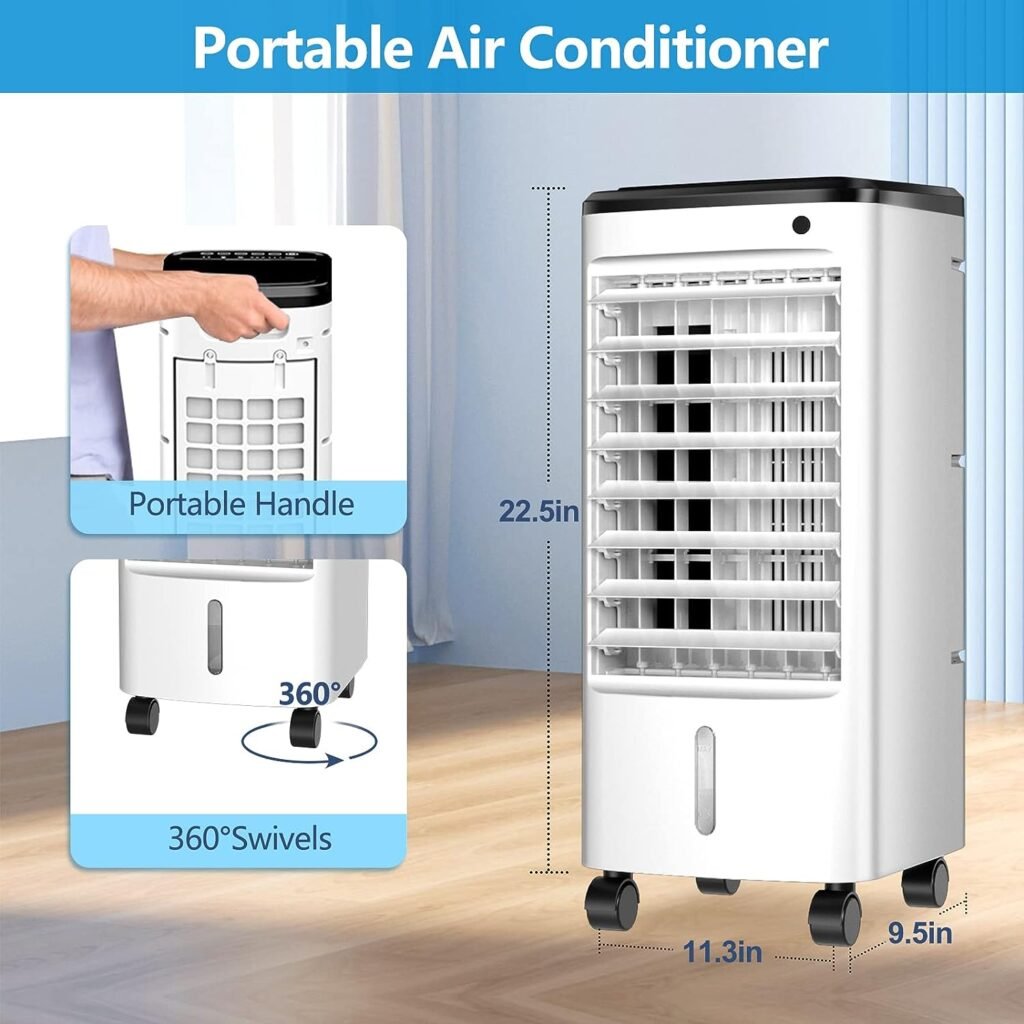 Portable Air Conditioners[ 2023 Newest], 3 IN 1Air Conditioner Portable for Room, 65° Oscillation Swamp Cooler with 3 Wind Speeds, 4 Modes, 6 Ice Packs,12H Timer, Remote, Portable AC for Office Home
