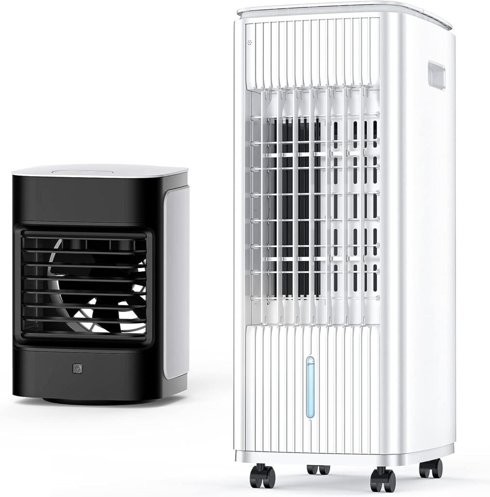 TEMEIKE Evaporative Air Cooler, 3-IN-1 Portable Air Conditioners for 1 Room, Windowless Swamp Cooler bundle with Mini Air Conditioner (TF01-Black)
