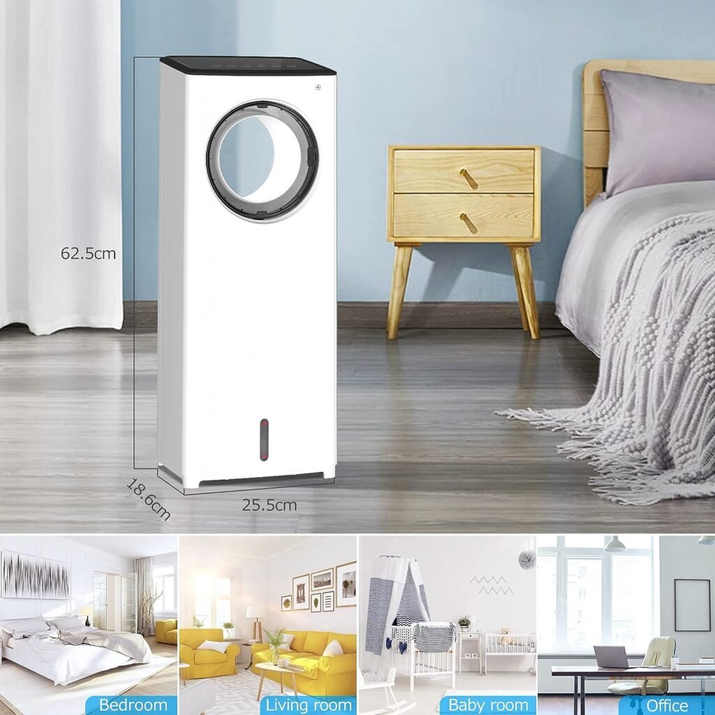 Portable Air Conditioner, 3-IN-1 Evaporative Air Cooler, Personal Bladeless Tower Fan/AC Cooling  Humidification, 3 Wind Speeds, 3 Modes, 40°Oscillation, 4-8H Timer with Remote Control, Evaporative Coolers For Room Home Office