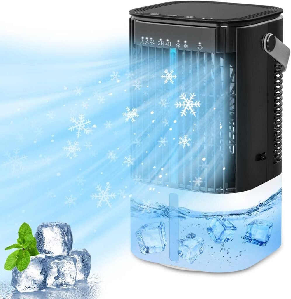 Portable Air Conditioner, Cooling Air Conditioners Fan, 1000ml Auto Oscillating Function - Portable Conditioner Fans with 3 Speeds 7-Color LED Light for Room, Office, Outdoor