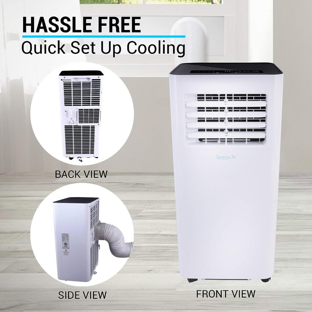 SereneLife Compact Freestanding Portable Air Conditioner - 10,000 BTU Indoor Free Standing AC Unit w/ Dehumidifier  Fan Modes For Home, Office, School  Business Rooms Up To 300 Sq. -SLPAC105W